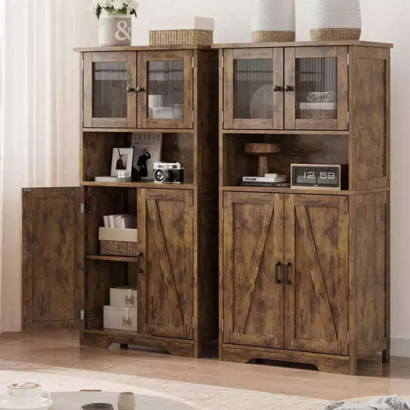Meuble de salle de bain de 137 cm de haut, armoire de rangement style ferme avec portes vitrées et étagères réglables, armoires de cuisine autonomes, buffet pour chambre