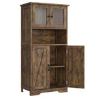 Meuble de salle de bain de 137 cm de haut, armoire de rangement style ferme avec portes vitrées et étagères réglables, armoires de cuisine autonomes, buffet pour chambre