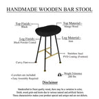 Royal Hampton 24 Backless Counter Stool with Mango Wood Saddle Seat | Black Iron Legs | Gold Footrest
