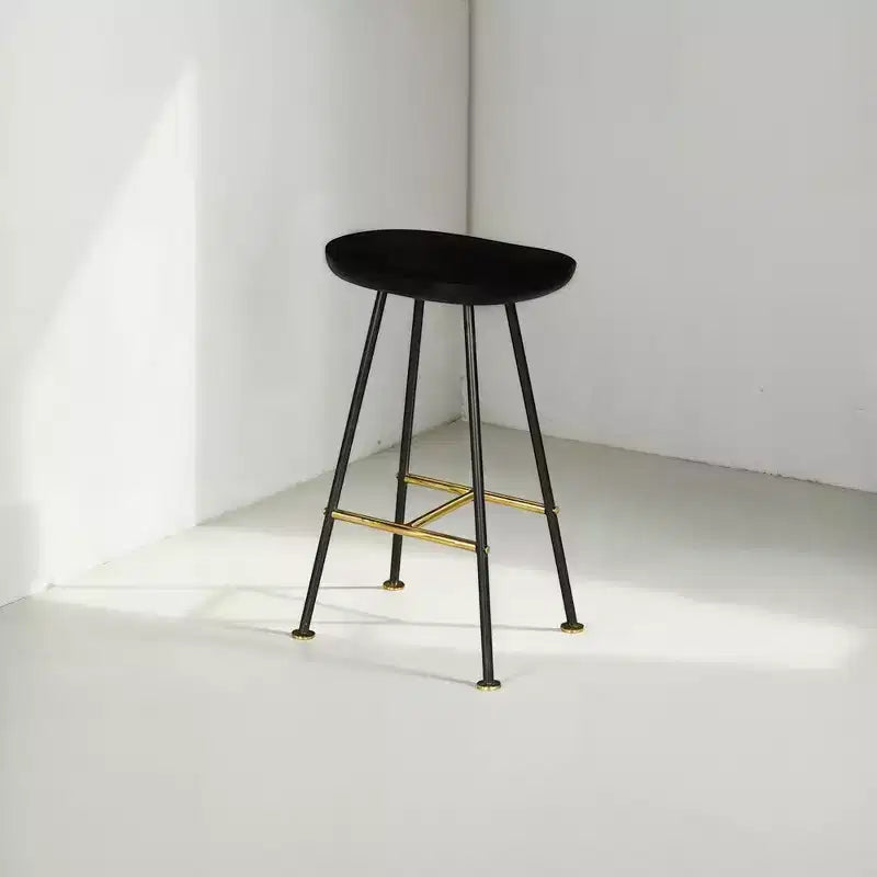Royal Hampton 24 Backless Counter Stool with Mango Wood Saddle Seat | Black Iron Legs | Gold Footrest