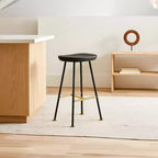 Royal Hampton 24 Backless Counter Stool with Mango Wood Saddle Seat | Black Iron Legs | Gold Footrest