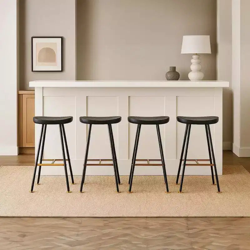 Royal Hampton 24 Backless Counter Stool with Mango Wood Saddle Seat | Black Iron Legs | Gold Footrest