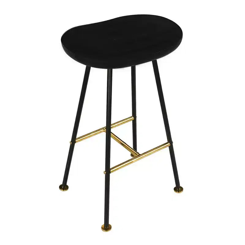 Royal Hampton 24 Backless Counter Stool with Mango Wood Saddle Seat | Black Iron Legs | Gold Footrest