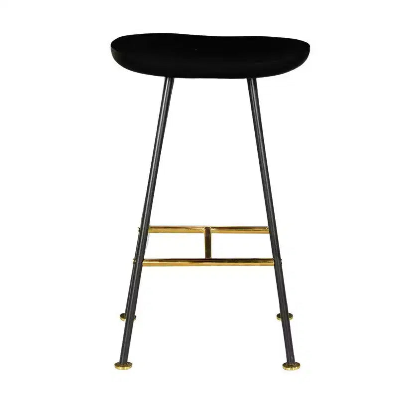 Royal Hampton 24 Backless Counter Stool with Mango Wood Saddle Seat | Black Iron Legs | Gold Footrest