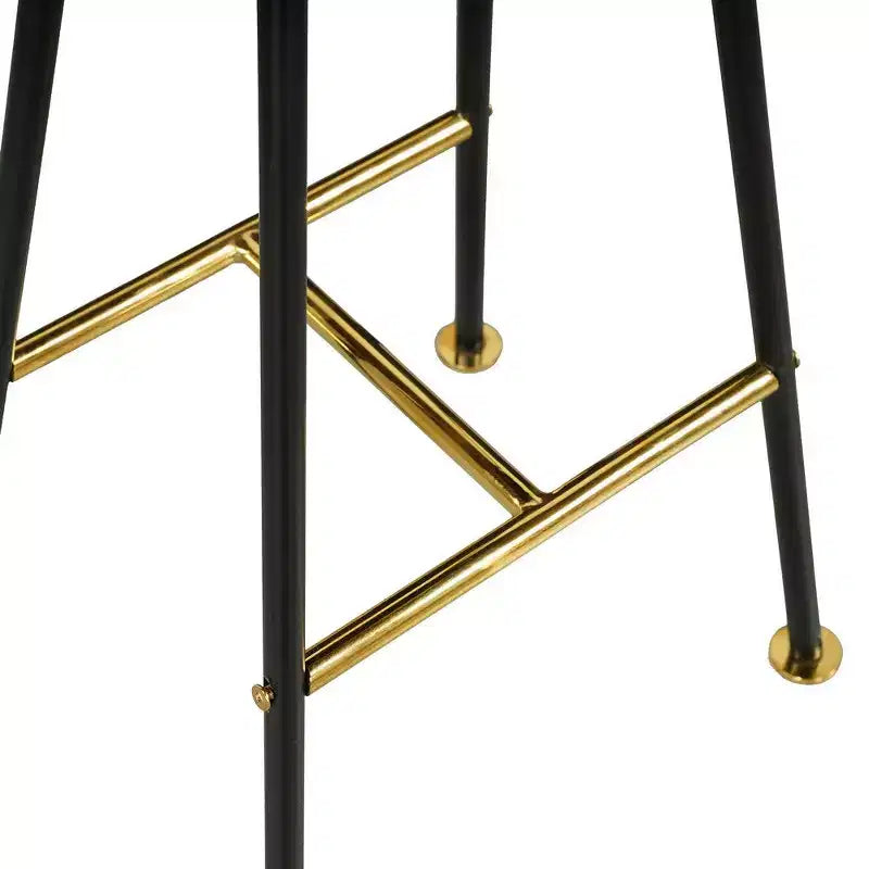 Royal Hampton 24 Backless Counter Stool with Mango Wood Saddle Seat | Black Iron Legs | Gold Footrest