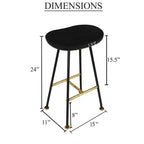 Royal Hampton 24 Backless Counter Stool with Mango Wood Saddle Seat | Black Iron Legs | Gold Footrest