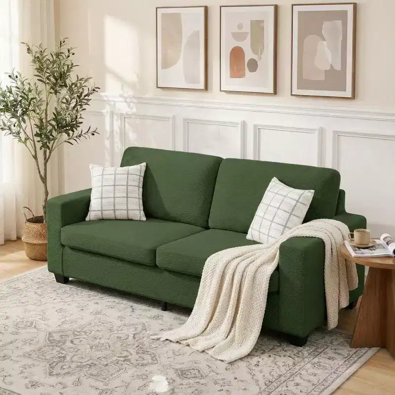 Canapé d'appartement rembourré de 84 pouces, canapé moderne 2 places en velours côtelé avec accoudoirs larges et coussins de soutien pour le salon