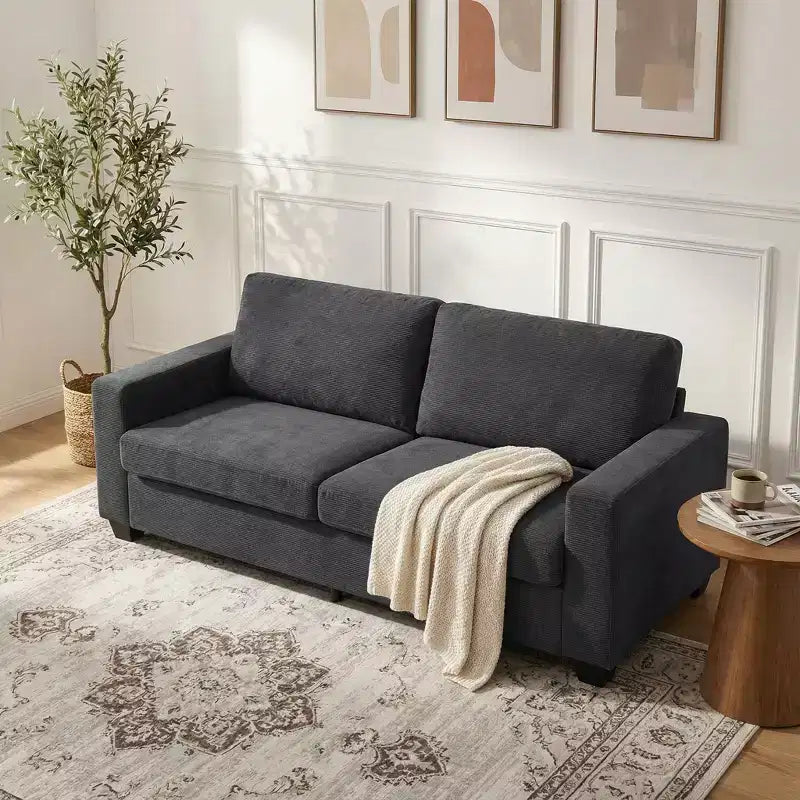 Canapé d'appartement rembourré de 84 pouces, canapé moderne 2 places en velours côtelé avec accoudoirs larges et coussins de soutien pour le salon