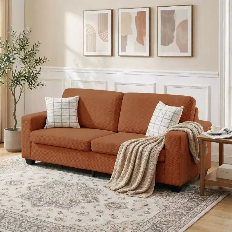 Canapé d'appartement rembourré de 84 pouces, canapé moderne 2 places en velours côtelé avec accoudoirs larges et coussins de soutien pour le salon