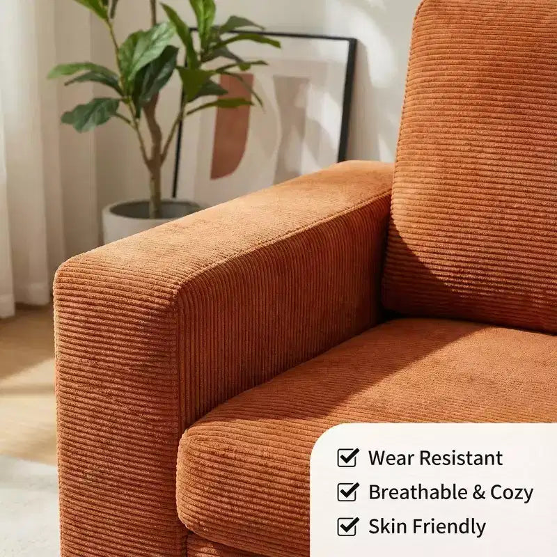 Canapé d'appartement rembourré de 84 pouces, canapé moderne 2 places en velours côtelé avec accoudoirs larges et coussins de soutien pour le salon