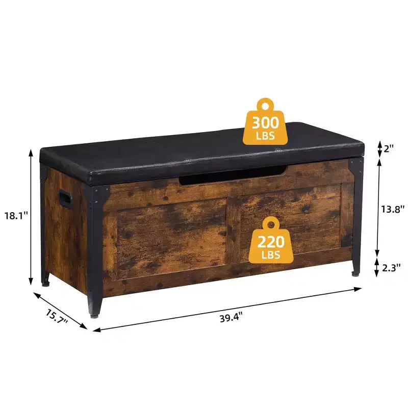 Wooden Storage Chest Bench,Leather Entryway Shoes Bench with Flip Top, Lift Top Storage Trunk with 2 Safety Hinges for Living Room