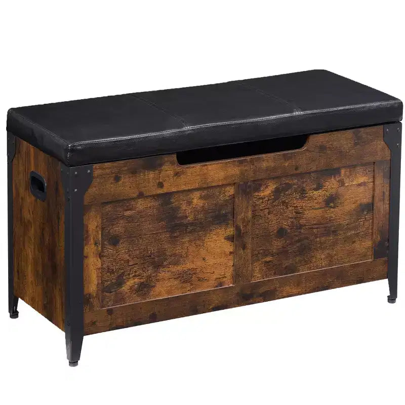 Wooden Storage Chest Bench,Leather Entryway Shoes Bench with Flip Top, Lift Top Storage Trunk with 2 Safety Hinges for Living Room