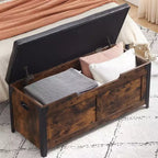 Wooden Storage Chest Bench,Leather Entryway Shoes Bench with Flip Top, Lift Top Storage Trunk with 2 Safety Hinges for Living Room