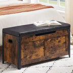 Wooden Storage Chest Bench,Leather Entryway Shoes Bench with Flip Top, Lift Top Storage Trunk with 2 Safety Hinges for Living Room