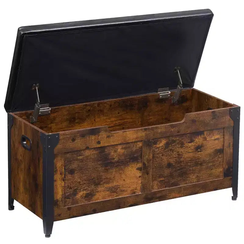 Wooden Storage Chest Bench,Leather Entryway Shoes Bench with Flip Top, Lift Top Storage Trunk with 2 Safety Hinges for Living Room