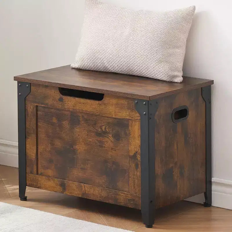 Wooden Storage Chest Bench,Leather Entryway Shoes Bench with Flip Top, Lift Top Storage Trunk with 2 Safety Hinges for Living Room