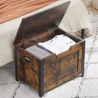 Wooden Storage Chest Bench,Leather Entryway Shoes Bench with Flip Top, Lift Top Storage Trunk with 2 Safety Hinges for Living Room
