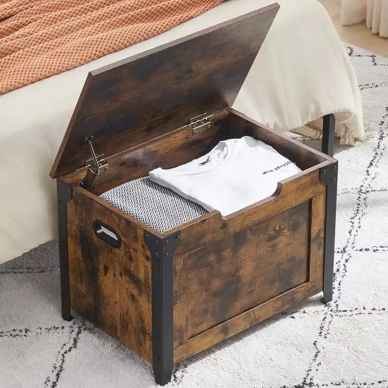 Wooden Storage Chest Bench,Leather Entryway Shoes Bench with Flip Top, Lift Top Storage Trunk with 2 Safety Hinges for Living Room