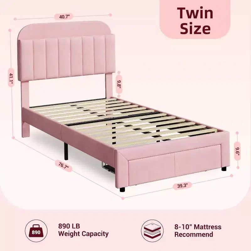 Acekool Twin Bed Set - 2 Upholstered Storage Beds with Bookcase Headboards
