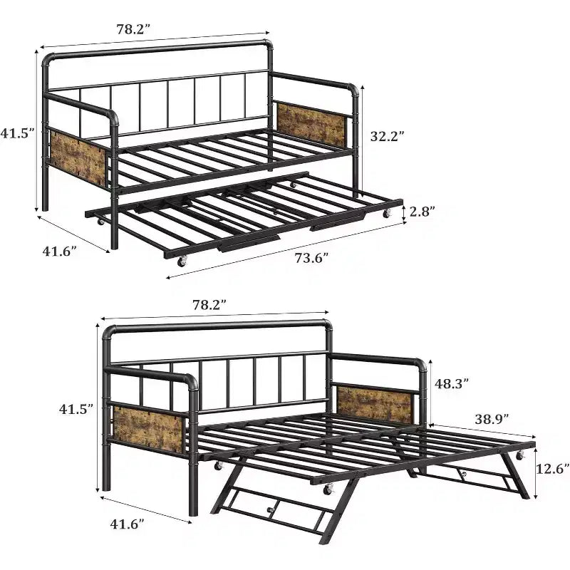 Lit de repos double Acekool avec lit gigogne - Canapé et lit d'appoint peu encombrants