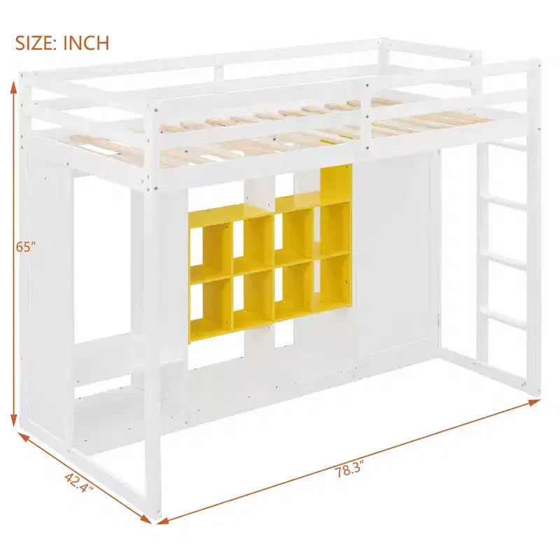 Lit mezzanine en bois double/grand avec armoire, étagères colorées et placard, escalier réversible - ModernLuxe