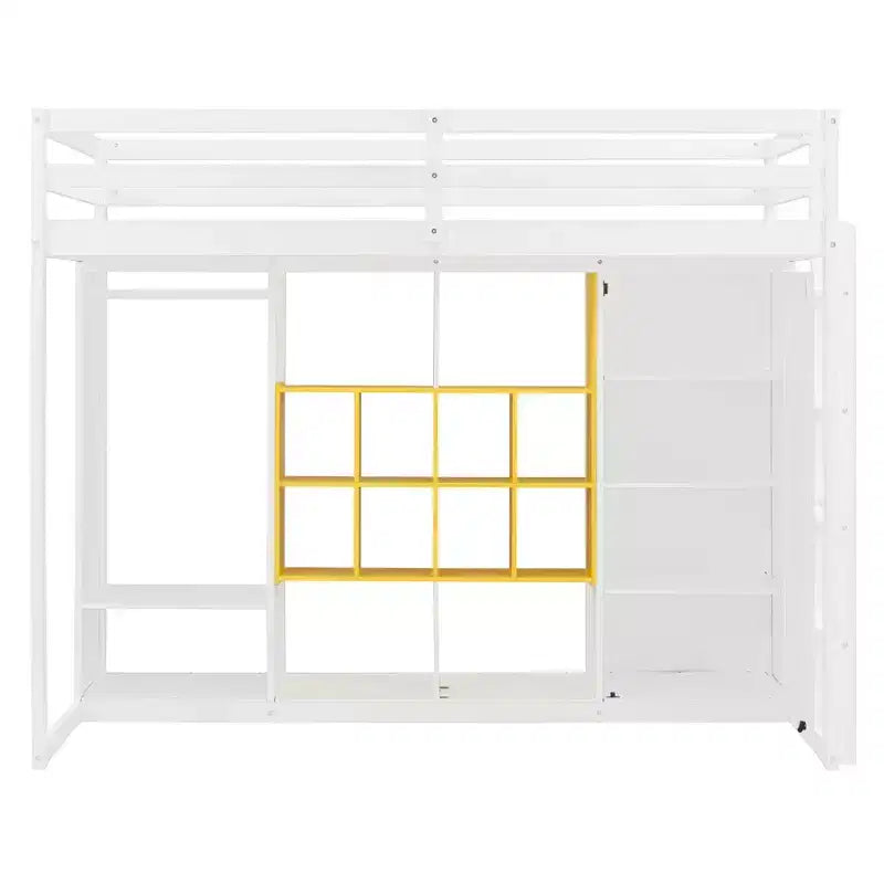 Lit mezzanine en bois double/grand avec armoire, étagères colorées et placard, escalier réversible - ModernLuxe