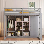 Lit mezzanine en bois double/grand avec armoire, étagères colorées et placard, escalier réversible - ModernLuxe