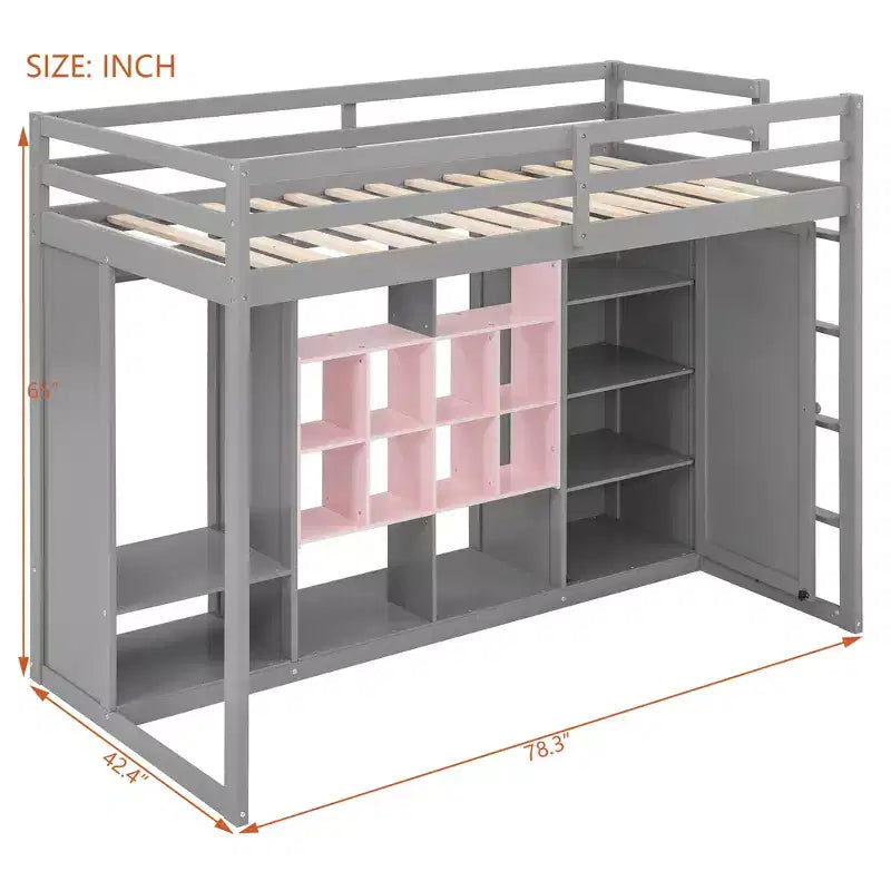 Lit mezzanine en bois double/grand avec armoire, étagères colorées et placard, escalier réversible - ModernLuxe