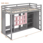 Lit mezzanine en bois double/grand avec armoire, étagères colorées et placard, escalier réversible - ModernLuxe
