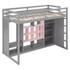 Lit mezzanine en bois double/grand avec armoire, étagères colorées et placard, escalier réversible - ModernLuxe