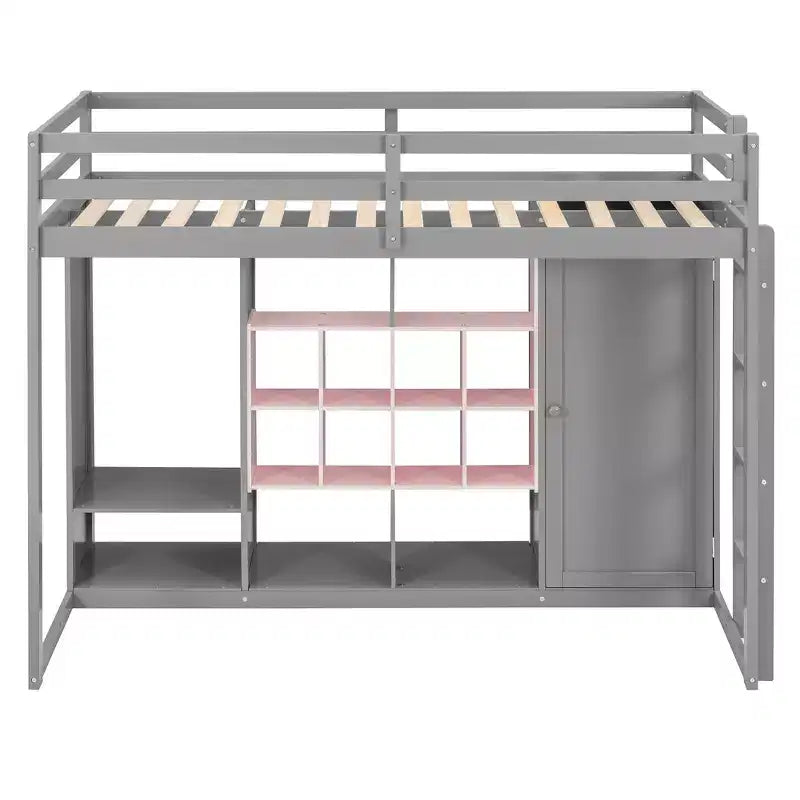 Lit mezzanine en bois double/grand avec armoire, étagères colorées et placard, escalier réversible - ModernLuxe