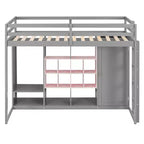 Lit mezzanine en bois double/grand avec armoire, étagères colorées et placard, escalier réversible - ModernLuxe