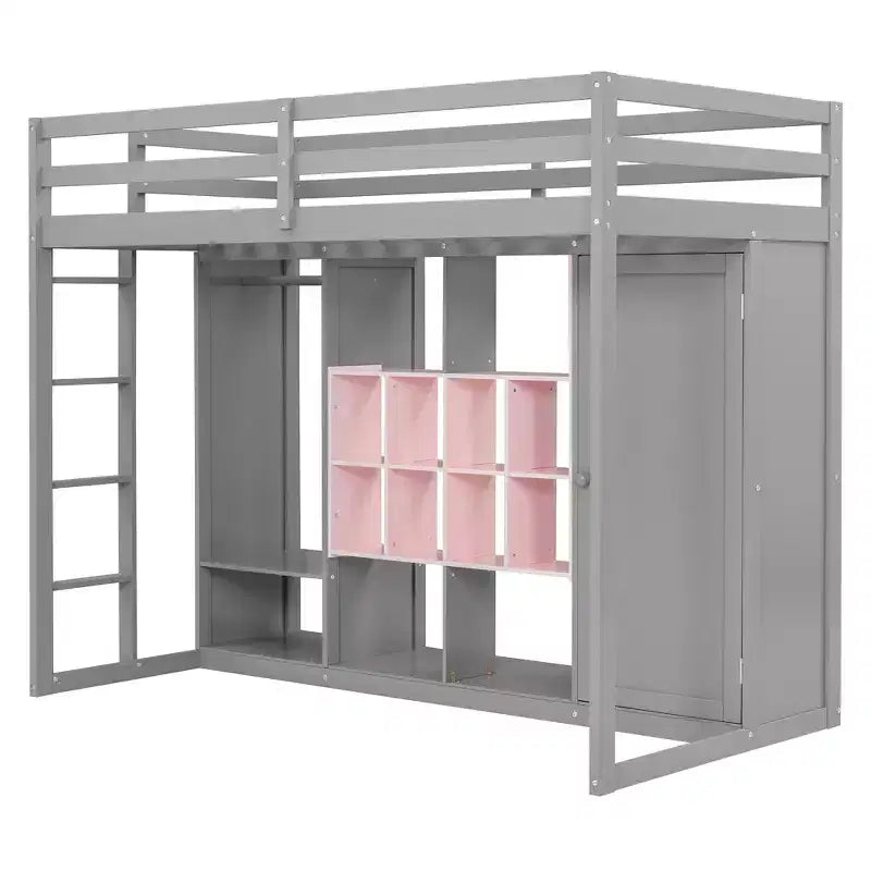 Lit mezzanine en bois double/grand avec armoire, étagères colorées et placard, escalier réversible - ModernLuxe