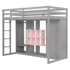 Lit mezzanine en bois double/grand avec armoire, étagères colorées et placard, escalier réversible - ModernLuxe
