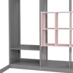 Lit mezzanine en bois double/grand avec armoire, étagères colorées et placard, escalier réversible - ModernLuxe