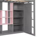 Lit mezzanine en bois double/grand avec armoire, étagères colorées et placard, escalier réversible - ModernLuxe