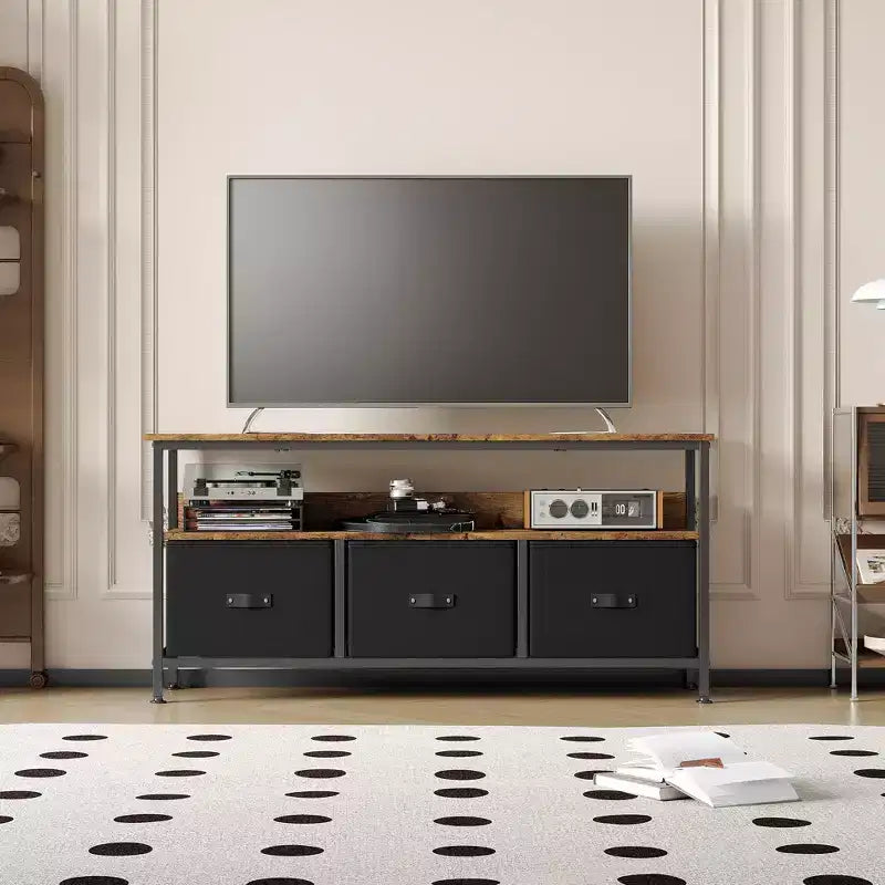 55 Media Console with Storage - Modern TV Stand with Drawers & Shelves for Living Room & Bedroom