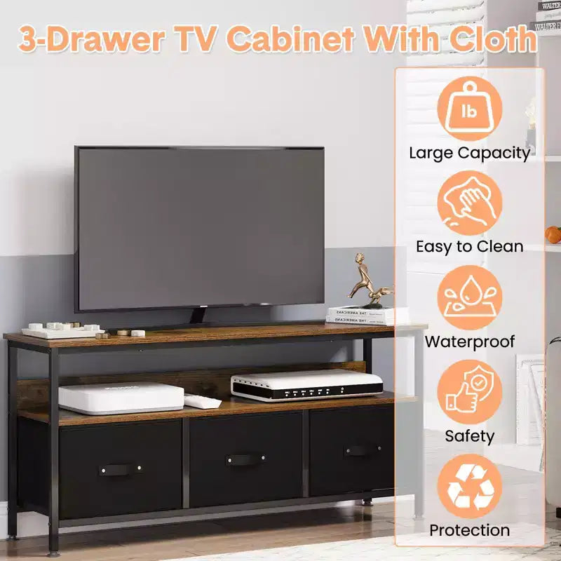 55 Media Console with Storage - Modern TV Stand with Drawers & Shelves for Living Room & Bedroom