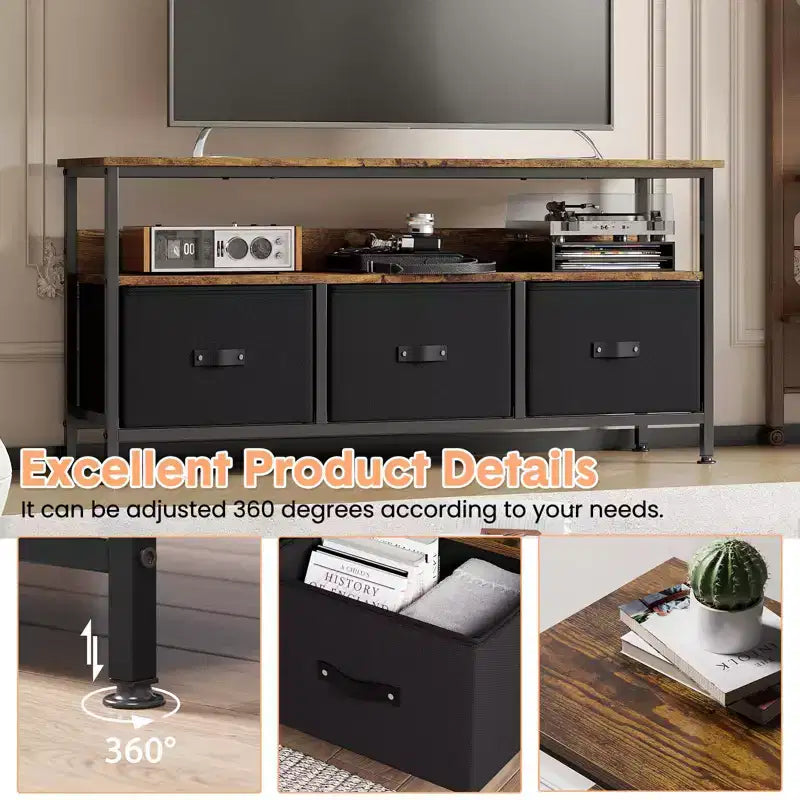 55 Media Console with Storage - Modern TV Stand with Drawers & Shelves for Living Room & Bedroom