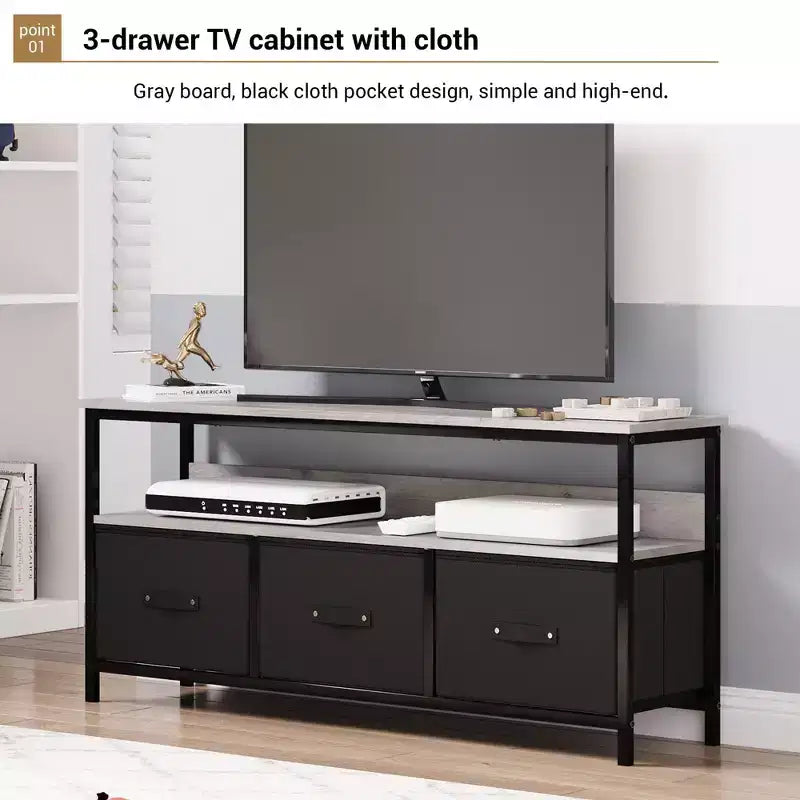 55 Media Console with Storage - Modern TV Stand with Drawers & Shelves for Living Room & Bedroom