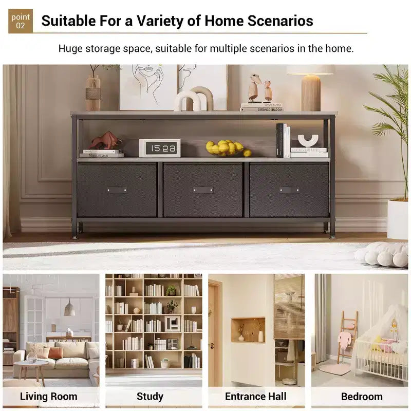 55 Media Console with Storage - Modern TV Stand with Drawers & Shelves for Living Room & Bedroom