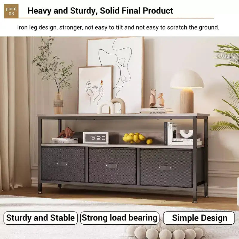 55 Media Console with Storage - Modern TV Stand with Drawers & Shelves for Living Room & Bedroom