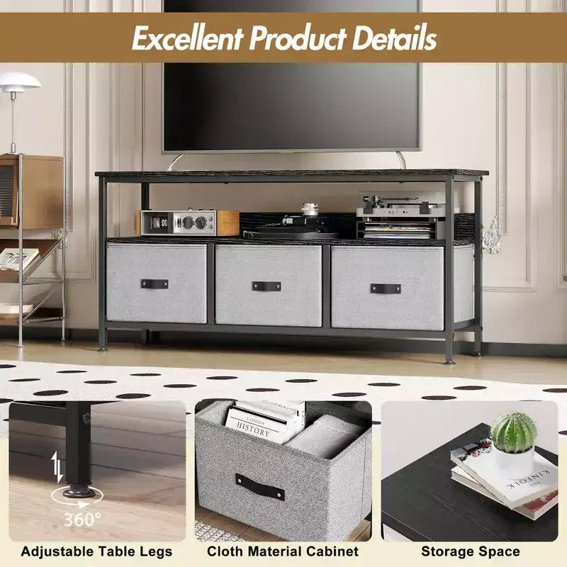 55 Media Console with Storage - Modern TV Stand with Drawers & Shelves for Living Room & Bedroom