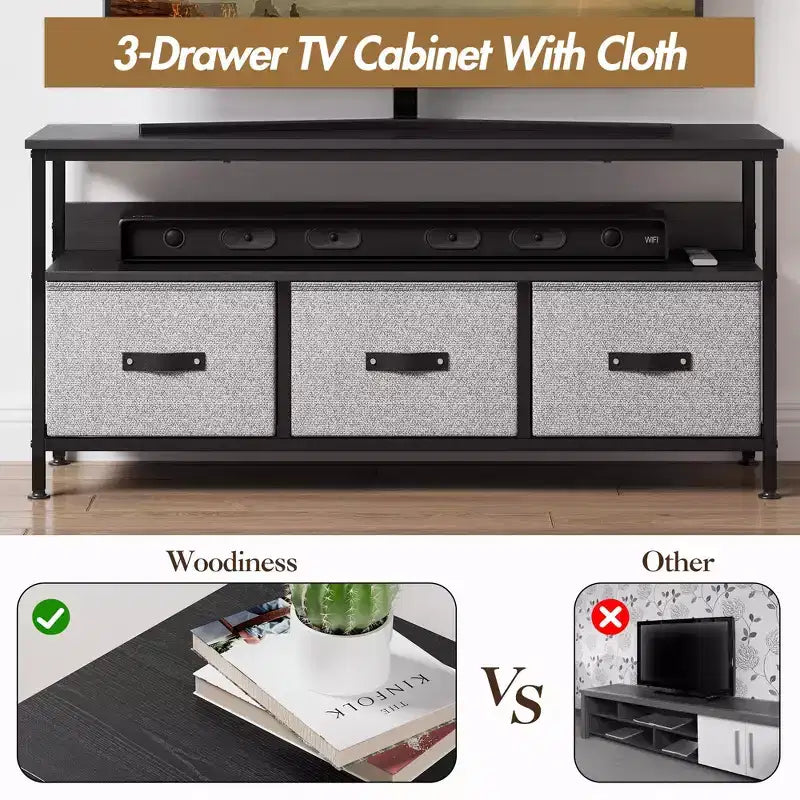 55 Media Console with Storage - Modern TV Stand with Drawers & Shelves for Living Room & Bedroom
