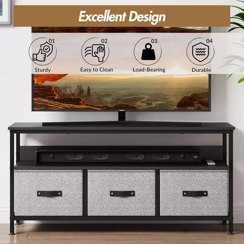 55 Media Console with Storage - Modern TV Stand with Drawers & Shelves for Living Room & Bedroom