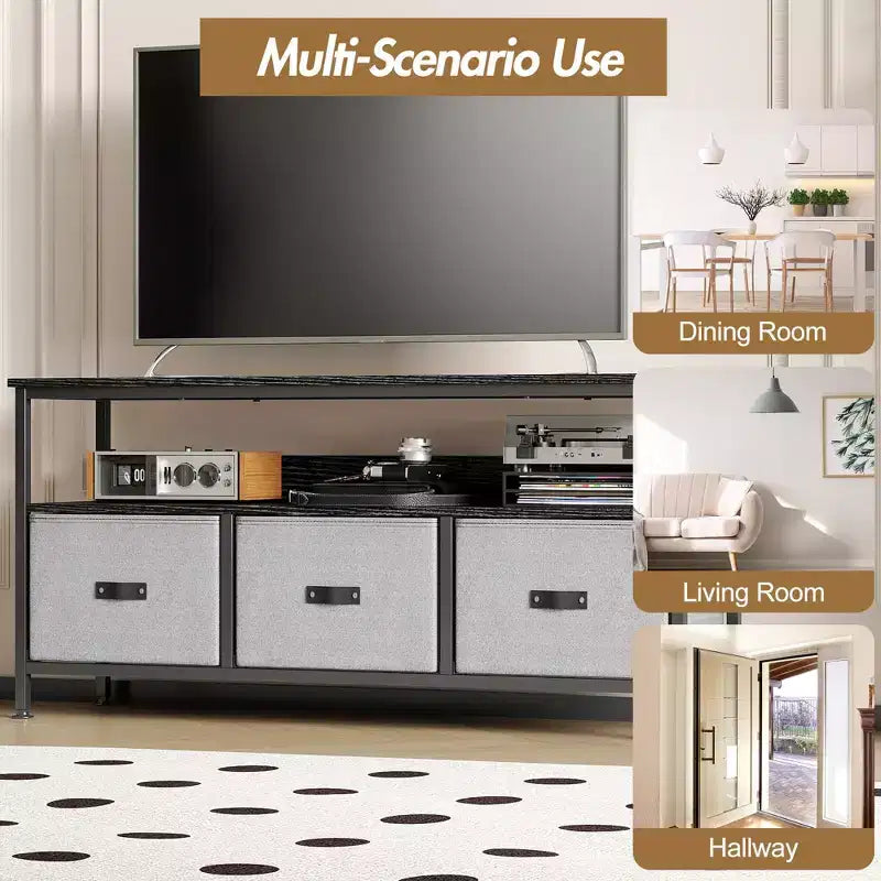 55 Media Console with Storage - Modern TV Stand with Drawers & Shelves for Living Room & Bedroom