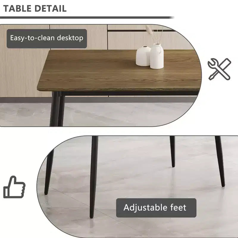 Okak Table à manger rectangulaire moderne avec pieds en bois, table de cuisine pour 4 personnes pour salle à manger, cuisine