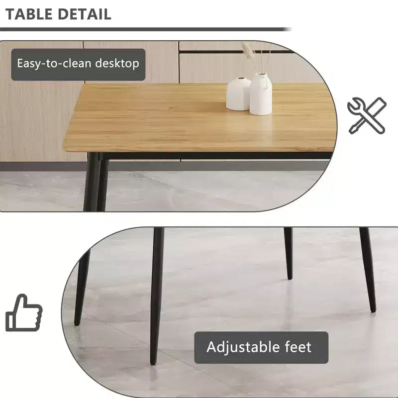 Okak Table à manger rectangulaire moderne avec pieds en bois, table de cuisine pour 4 personnes pour salle à manger, cuisine