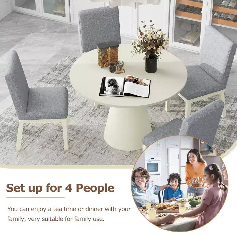 Okak 46.5/45 Inch Retro Round Dining Table Minimalist Elegant Kitchen Table for 4 for Kitchen and Dining Room