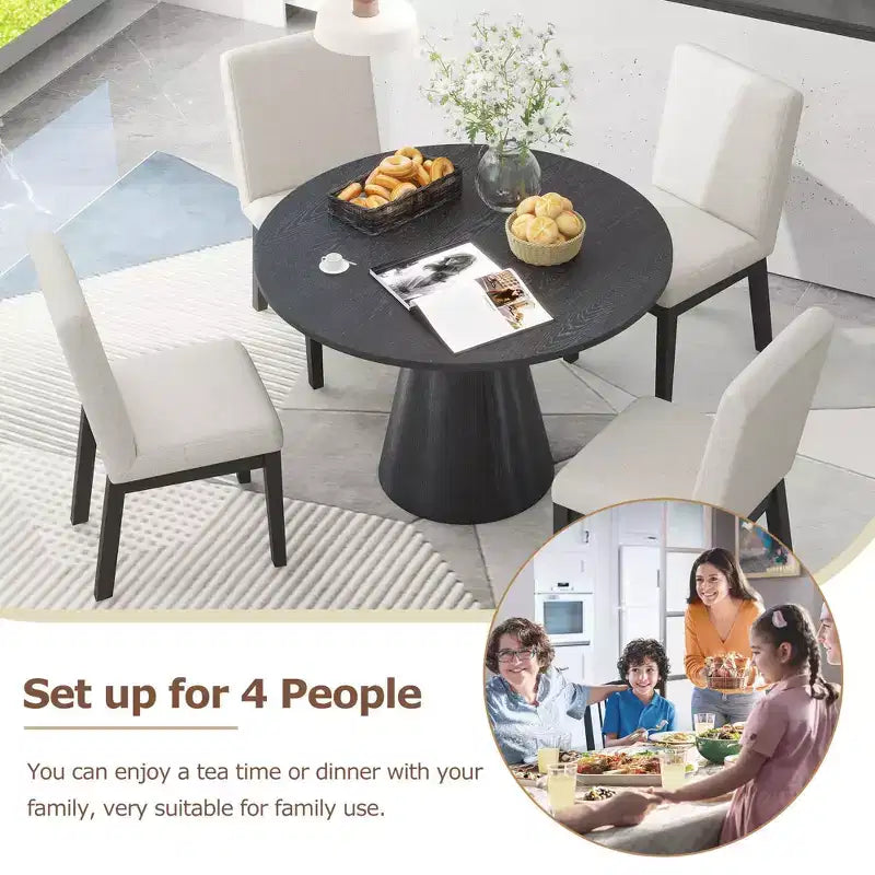 Okak 46.5/45 Inch Retro Round Dining Table Minimalist Elegant Kitchen Table for 4 for Kitchen and Dining Room